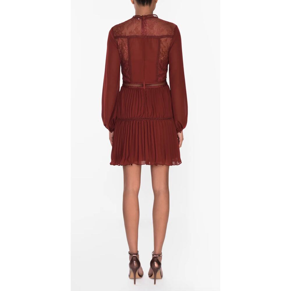 True Decadence Lace Pleated Dress Women's 8 Burgundy Tiered Party Cocktails - Picture 2 of 14